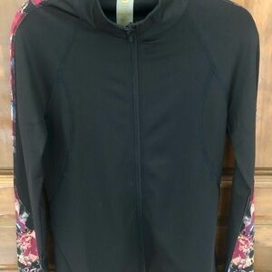 Black Floral Zip-Up Hoodie